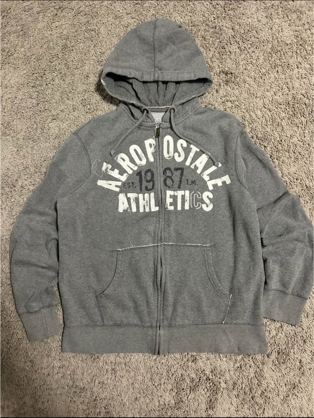 Aeropostale Light Gray Fleece Zip-Up Hoodie